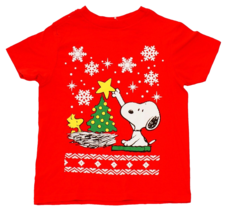 Peanuts Little Boy&#39;s Size 4/5 Red Snoopy Woodstock Christmas Tee T-Shirt - $19.79