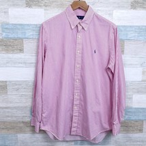 Ralph Lauren Striped Long Sleeve Shirt Pink White Cotton Poplin Mens Medium - £23.45 GBP