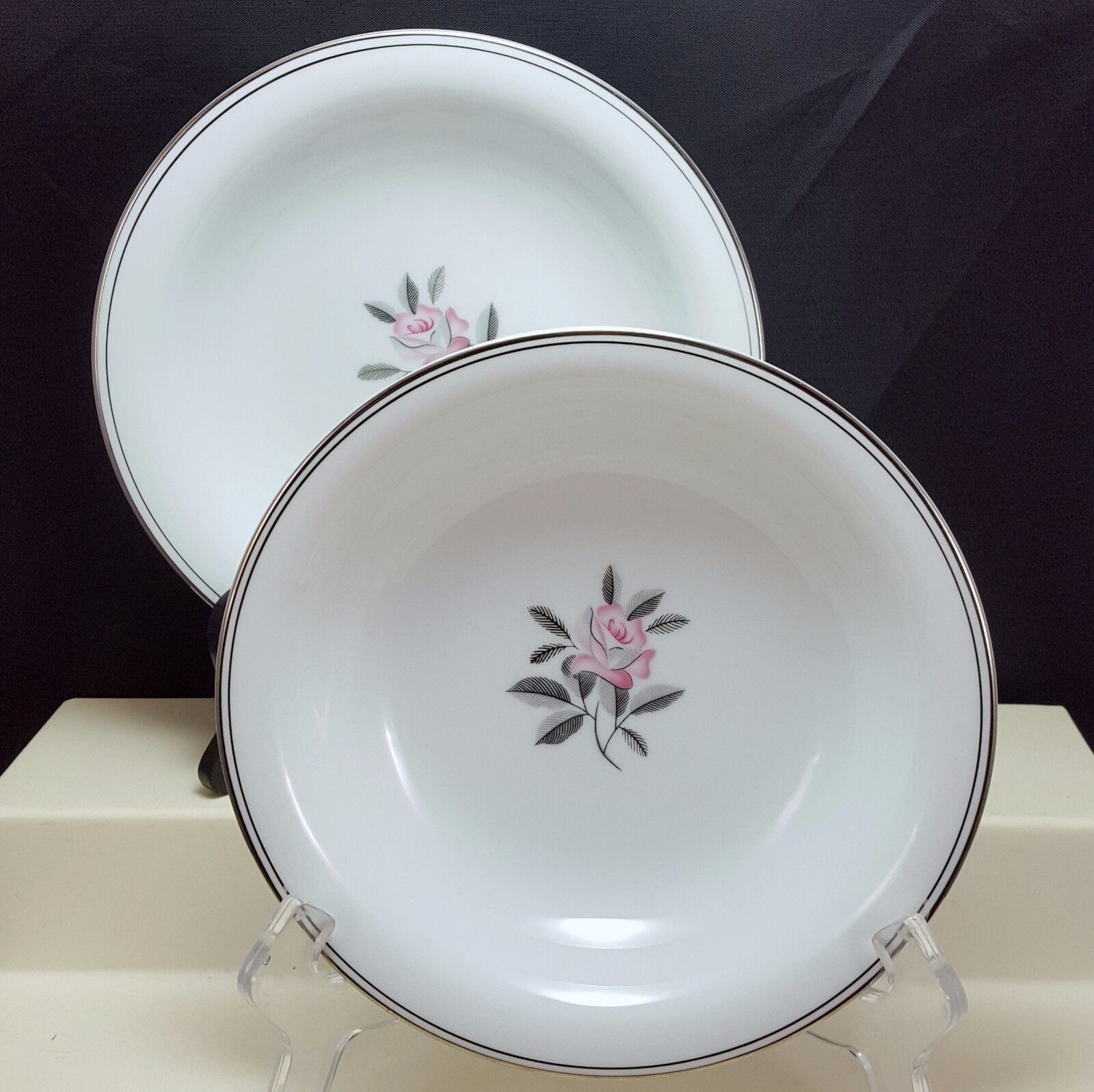 Primary image for Noritake Rosales Soup Bowls 7.5in Set of 2 White Pink Rose  Cereal 5790 