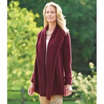 Women Washable Cashmere Open Cardigan Sweater Burgundy Loose Topper &quot;D&quot; Small S - £107.21 GBP