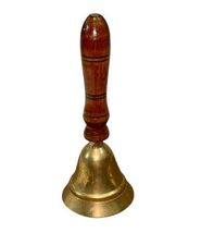 Vintage Brass Wood Handle Hand Held Bell 5.75" School Dinner Nautical India image 5
