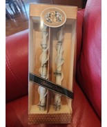 BEESWAX DESIGNS FEATHER CANDLES Gold Silver Plaid Double  SPIRAL 12&quot; TAP... - $23.22 CAD