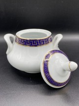 Cera-E Noor porcelain sugar bowl, handles, lid. &quot;Egyption&quot; white, blue, gold FRA - £26.44 GBP