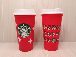 Starbucks red reusable hot cups Christmas 2022 25 Years and Merry Coffee... - $9.77