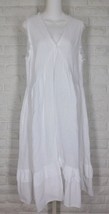 TEMPO PARIS Linen Gauze Dress V Neck Sleeveless Ruffle Flounce Hem White... - $89.09