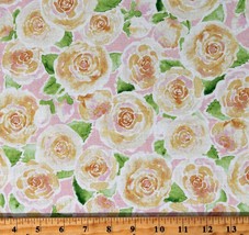Cotton Lawn Yellow Roses Flowers Floral Pink Fabric Print by the Yard D138.04 - £9.61 GBP