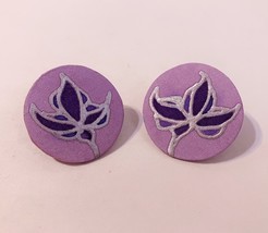 Hand Painted Silk Earrings Floral Pierced Post Handmade Lavender Purple ... - £29.57 GBP