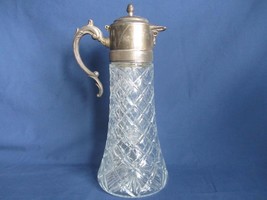 Vintage Pressed Glass Silverplate Water Ice Tea 14&quot; Pitcher Decanter Ice Insert - £48.05 GBP