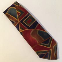 Tie One On Abstract Mens Necktie Unique Shapes Burgundy Blue Green Gold ... - £15.69 GBP