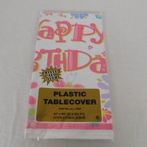 Happy Birthday Blossom Plastic Table Cover Flowers Colorful Rectangle 54... - £4.71 GBP