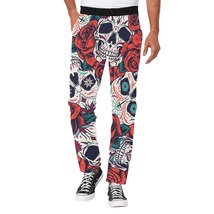 Men&#39;s Skull and Red Roses All Over Print Casual Trousers Pants - £39.35 GBP
