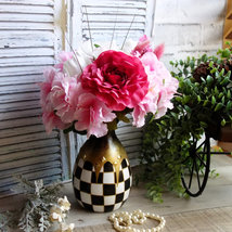Courtly Vase Black White Checked Vase Floral Centerpiece Buffalo Check Vase - £85.13 GBP