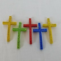 Rhinestone Cross Connectors Lot of 5 Yellow Blue Green Red 1.75&quot; x .875&quot; Jewelry - £7.33 GBP