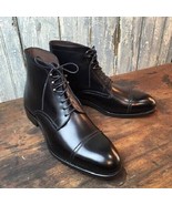 Handmade Men’s Black Cowhide Leather Ankle High Cap Toe Lace Up Balmoral... - £117.31 GBP+