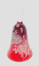 Cranberry Glass Hand Painted Rose Bell Made in Italy 6.5&quot; 1980 Vintage - £24.59 GBP