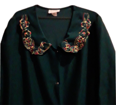 Roaman&#39;s Women&#39;s Robe Embroidered Hunter Green Plus Size 1X Housecoat 52... - $20.61