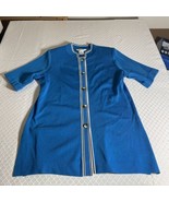 Misook Blue Acrylic Button Up short Sleeve Collared Shirt Sz Small - $32.22