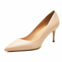 Ladies Shoes Beige Split Leather 6.5CM High Heel Pumps Women Shoes Sapato Femini - £64.38 GBP