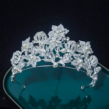 European Baroque Gold/white Brides Crystal Tiaras Crowns Pealrs Bridal Headpiece - £37.02 GBP