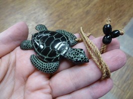 (J-Turtle-61-C) large black SEA TURTLE carved horn Jewelry Pendant Necklace - £22.55 GBP