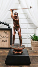 Professional Lady Golfer Swinging Golf Club On A Tee Bronze Electroplated Statue - £50.35 GBP