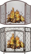 BEAMNOVA 48x30.1 in + 50x32 in Bronze Fireplace Screen 3 Panel Decorativ... - £262.41 GBP