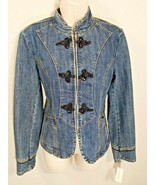 Dressbarn Denim Jean Jacket Fitted Black Sequins Zipper Front Size S NWT - $34.99