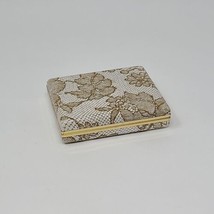 Vintage Travel Size 3x4 Jewelry Box Velour Fabric Midcentury Beige Floral - £23.21 GBP