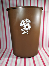 1970&#39;s MOD Festival Brand Brown &amp; White Flower Power Plastic Kitchen Trash Can - £23.72 GBP