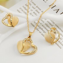 Hesiod Romantic Crystal Opal Heart Pendant Jewelry Sets for Women Gold Color Cha - £17.00 GBP