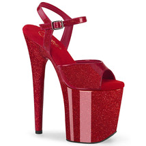 PLEASER FLAMINGO-809GP Red Glitter 8&quot; Heel Ankle Strap Platform Women&#39;s ... - £52.52 GBP