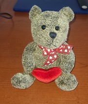 Pj Plush Brown Teddy Bear holding red heart 6.5&quot; Bow Tie - £4.92 GBP