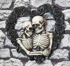 Ebros Our Love is Eternal Skeleton Lovers on Black Rose Wreath Wall Sculpture - £41.12 GBP
