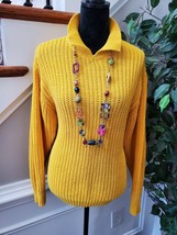 VTG Laura Peterson Yellow Acrylic &amp; Ramie Long Sleeve Collared Knit Sweater L - £26.37 GBP