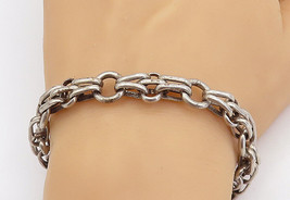 925 Sterling Silver - Vintage Dark Tone Round Oval Link Chain Bracelet - BT1771 - £85.28 GBP