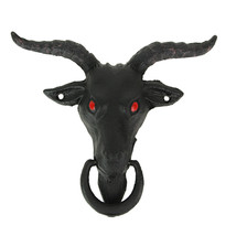 Black Enamel Cast Iron Baphomet Sabbatic Goat Head Decorative Doorknocker - $31.11