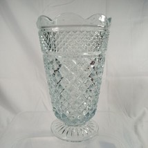Lead Crystal Vase Footed Clamshell Rim Checker-Cut 10in Fluted Taper - See Video - £43.26 GBP