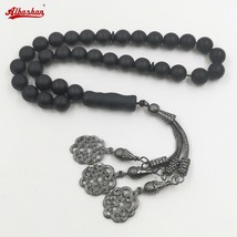 Tasbih Men Black Matte agates stone muslim prayer beads islamic rosary 33 beads  - $64.42