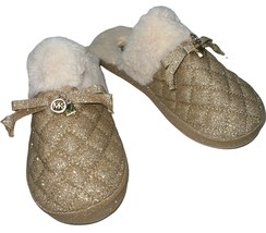 Michael Kors Slippers MK Carter Glitter Sparkle Faux Fur Women&#39;s Slip-On NEW - £51.47 GBP