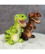 Ceramic Green And Brown T Rex Jurassic Dinosaurs Salt And Pepper Shakers... - $16.99
