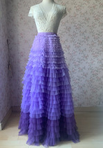 Purple Tiered Tulle Maxi Skirt Outfit Women Plus Size Tiered Ball Gown image 1