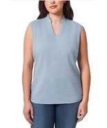 Modern Ambition Womens Top Blue Blouse Sleeveless Crinkle Texture Soft - €28,34 EUR