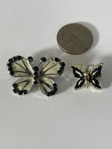 Vintage Silver Tone Pin Brooch Black Crystal Butterfly 2” Teardrop Round - £14.78 GBP