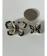 Vintage Silver Tone Pin Brooch Black Crystal Butterfly 2” Teardrop Round - £14.91 GBP