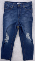 Sofia Jeans Women&#39;s Size 4 Leslie Slim Straight Blue Denim Pants Rip Torn - $16.82