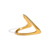 Stainless Steel Geometric Rings Women Minimalist Metal Golden Finger Rings Water - £9.23 GBP