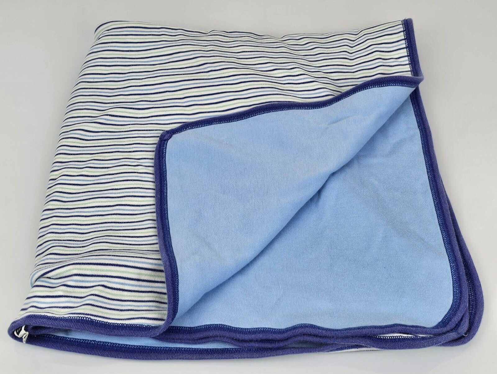 Primary image for Vintage 2007 Baby Gap Cotton Baby Boy Blue White Green Stripe Cotton Blanket