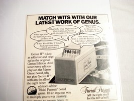 1986 Ad Trivial Pursuit Genus II Match Wits With Our Latest Work of Genus - £6.31 GBP