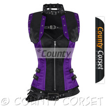 Gothic Steampunk Overbust Steel Boned Black Purple Satin Bolero Corset Korsett - £82.30 GBP