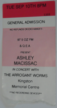 Ashley Macissac Ticket Stub 1980&#39;s Kingston Arrogant Worms 97.5 CIZ QEA VG+ - £7.65 GBP